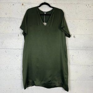 BNWT COS Silk Forest Green V Neck Dress